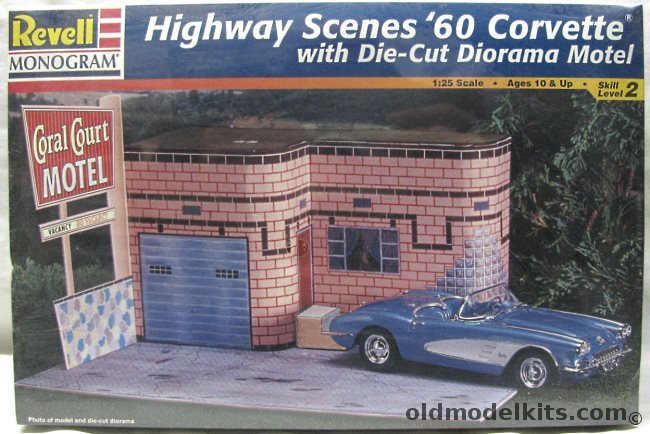 Revell 1/25 1960 Corvette With Route 66 Coral Court Motel Die Cut Diorama - Highway Scenes, 85-7802 plastic model kit